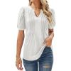 imageMicoson Womens Summer Tops V Neck Pleated Puff Short Sleeve Casual Tshirts Loose Tunic Blouse White Medium